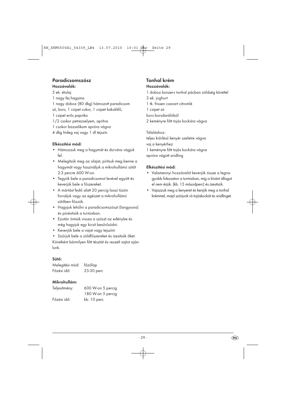 Paradicsomszósz, Tonhal krém | Silvercrest SKM 550 A1 User Manual | Page 30 / 84