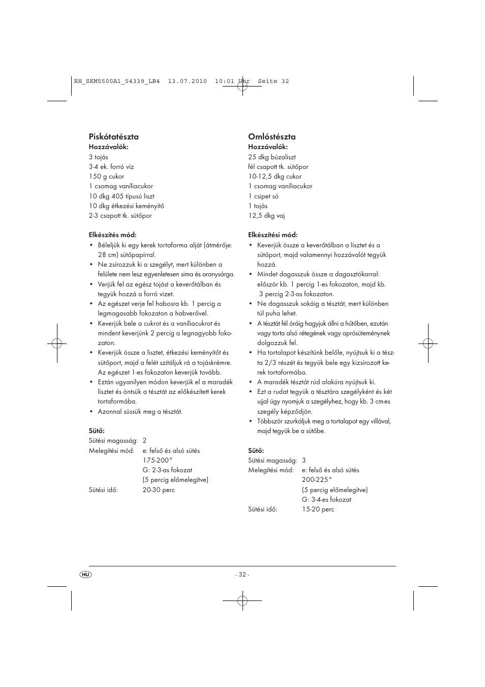 Piskótatészta, Omlóstészta | Silvercrest SKM 550 A1 User Manual | Page 33 / 84