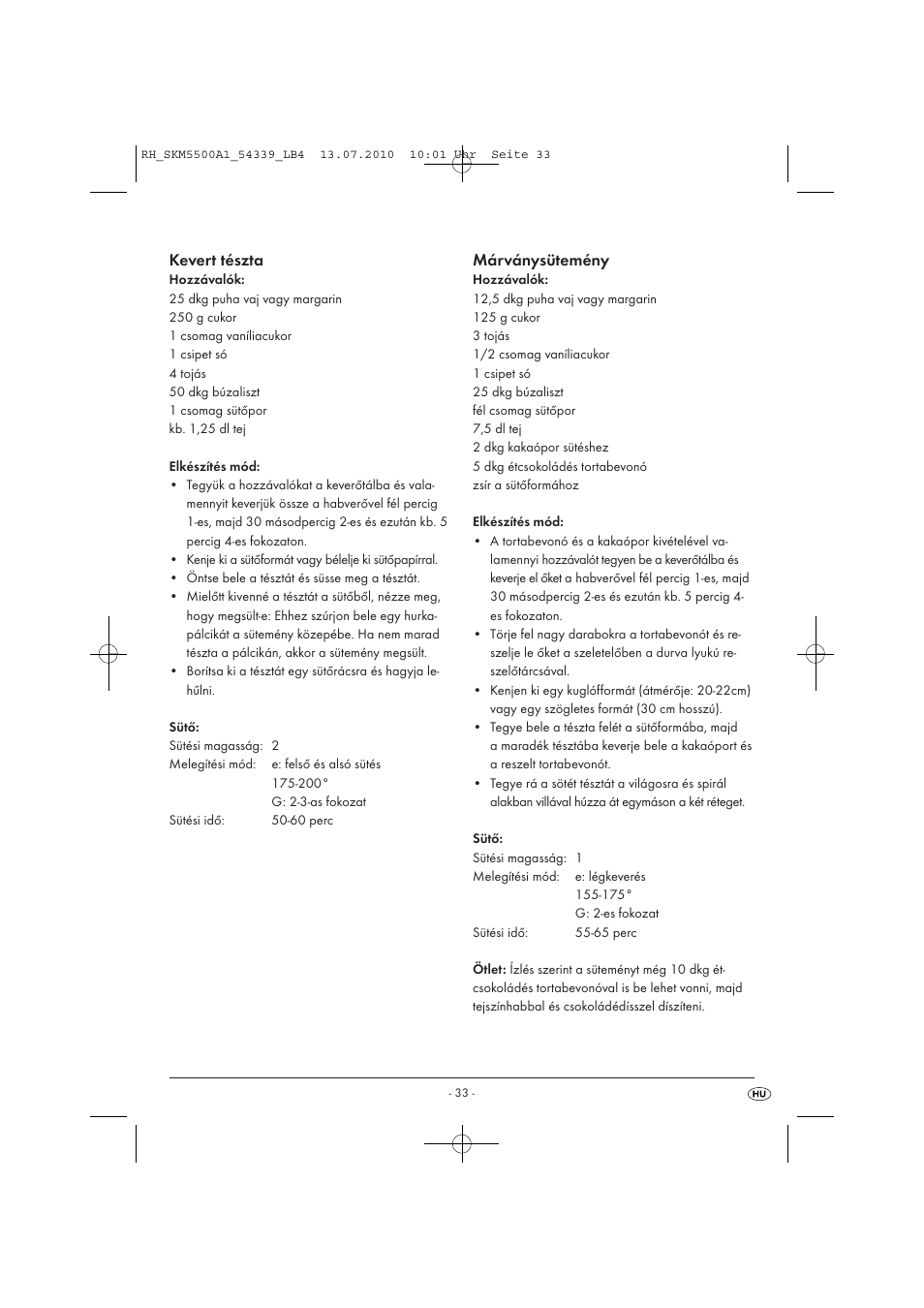 Kevert tészta, Márványsütemény | Silvercrest SKM 550 A1 User Manual | Page 34 / 84