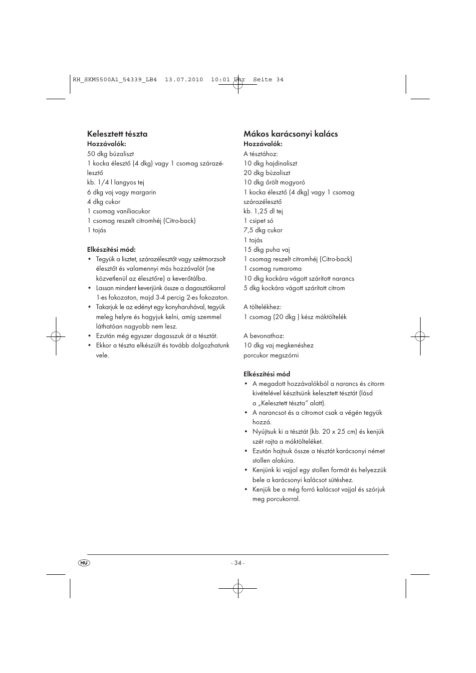 Kelesztett tészta, Mákos karácsonyi kalács | Silvercrest SKM 550 A1 User Manual | Page 35 / 84