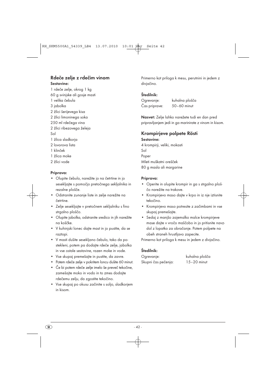 Rdeče zelje z rdečim vinom, Krompirjeve polpete rösti | Silvercrest SKM 550 A1 User Manual | Page 43 / 84