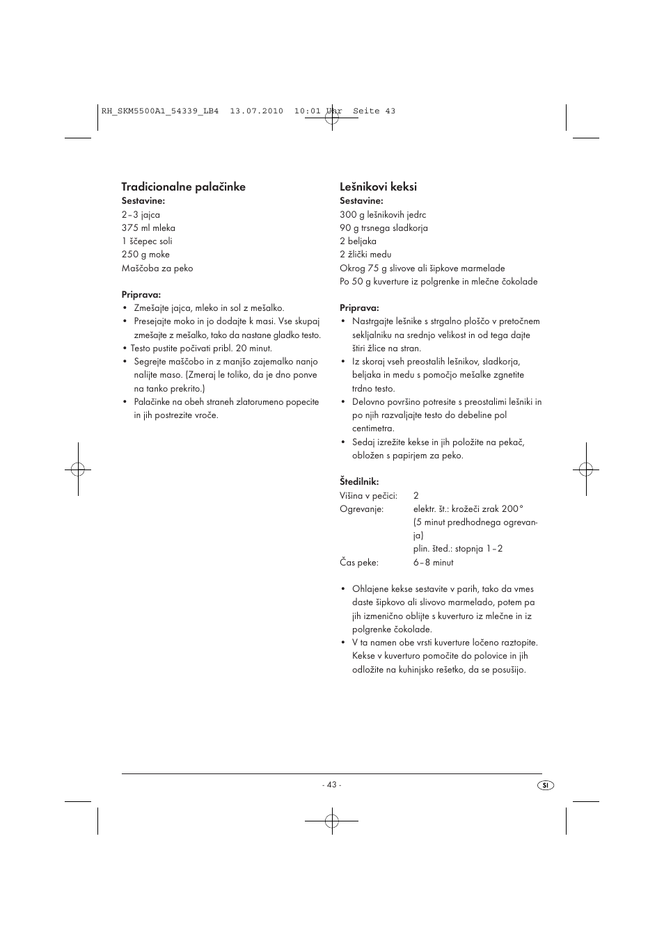 Tradicionalne palačinke, Lešnikovi keksi | Silvercrest SKM 550 A1 User Manual | Page 44 / 84