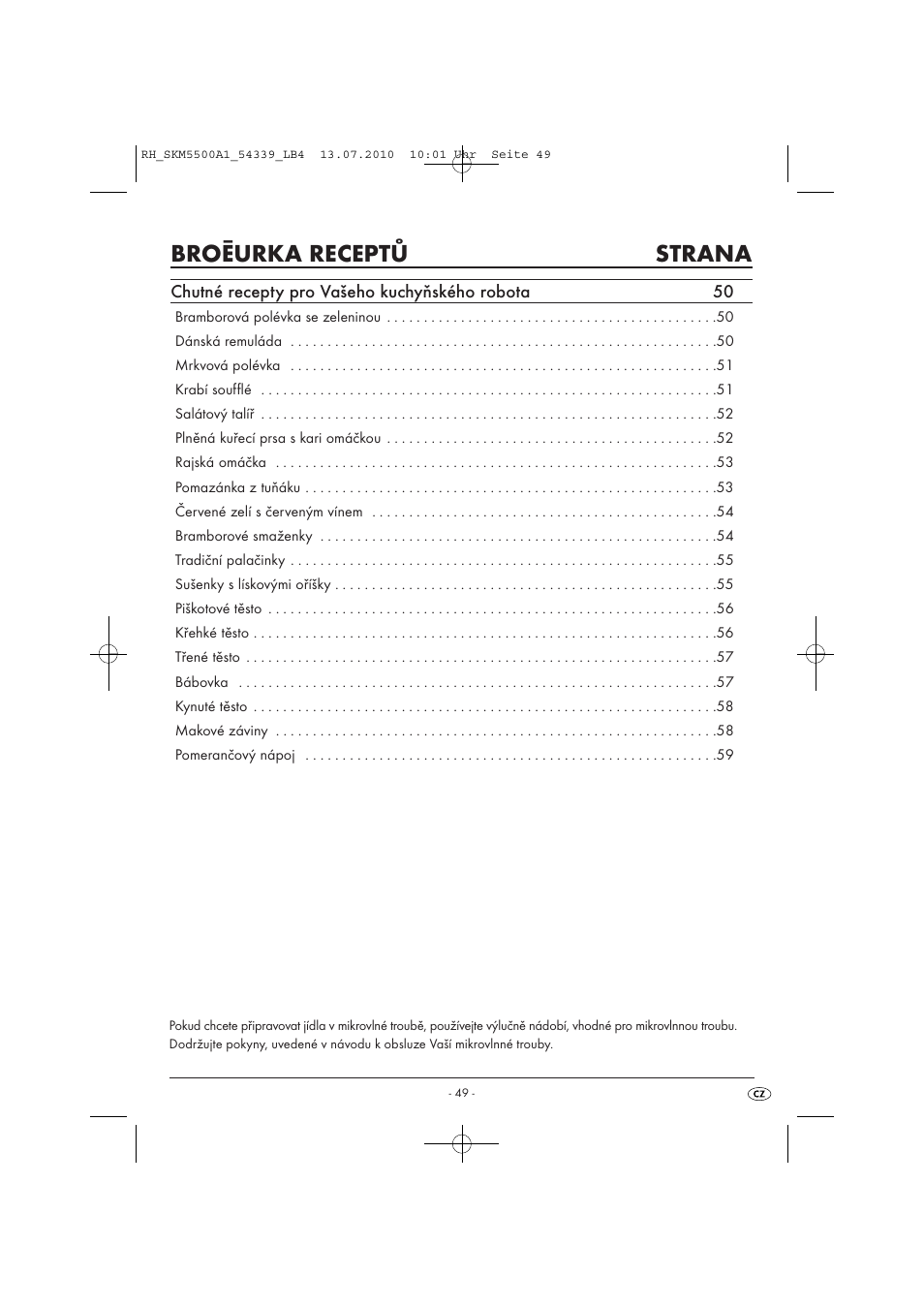 Broēurka receptů strana, Chutné recepty pro vašeho kuchyňského robota 50 | Silvercrest SKM 550 A1 User Manual | Page 50 / 84