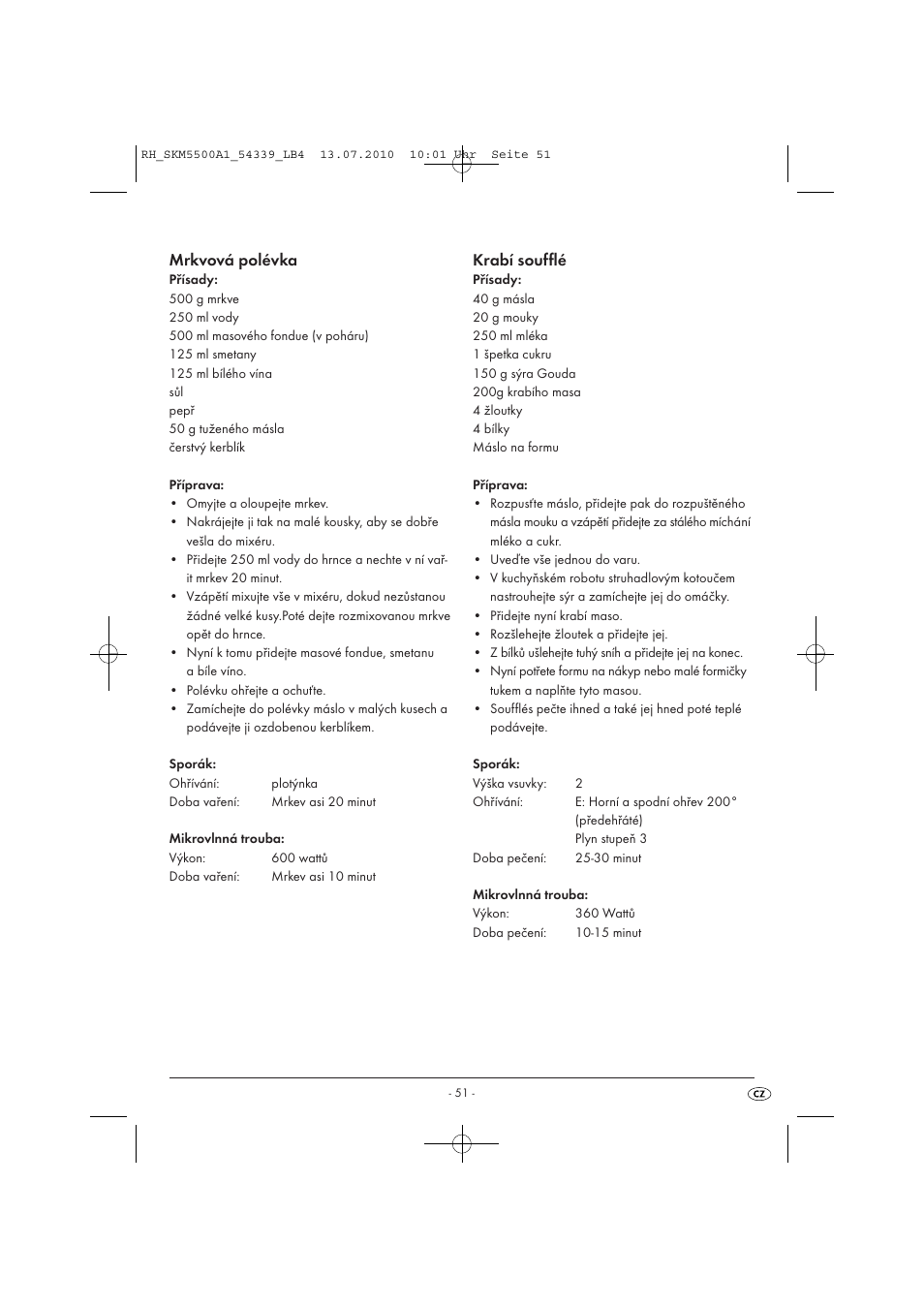 Mrkvová polévka, Krabí soufflé | Silvercrest SKM 550 A1 User Manual | Page 52 / 84