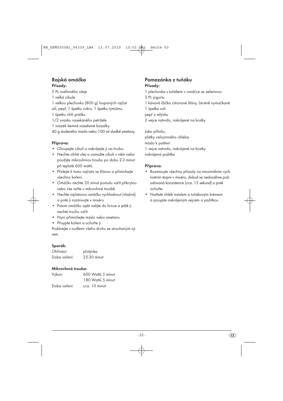 Rajská omáčka, Pomazánka z tuňáku | Silvercrest SKM 550 A1 User Manual | Page 54 / 84