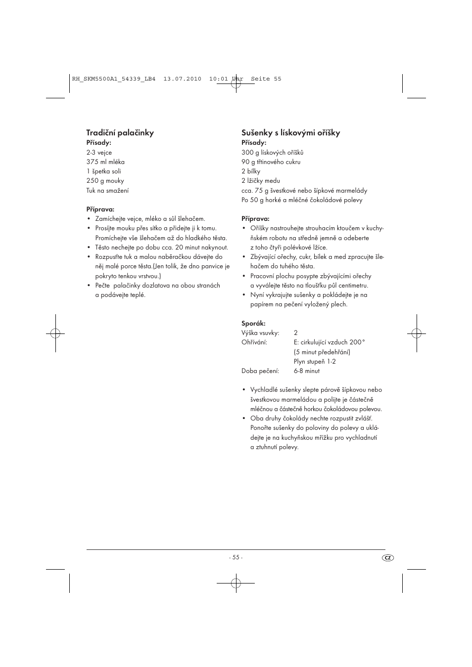 Tradiční palačinky, Sušenky s lískovými oříšky | Silvercrest SKM 550 A1 User Manual | Page 56 / 84