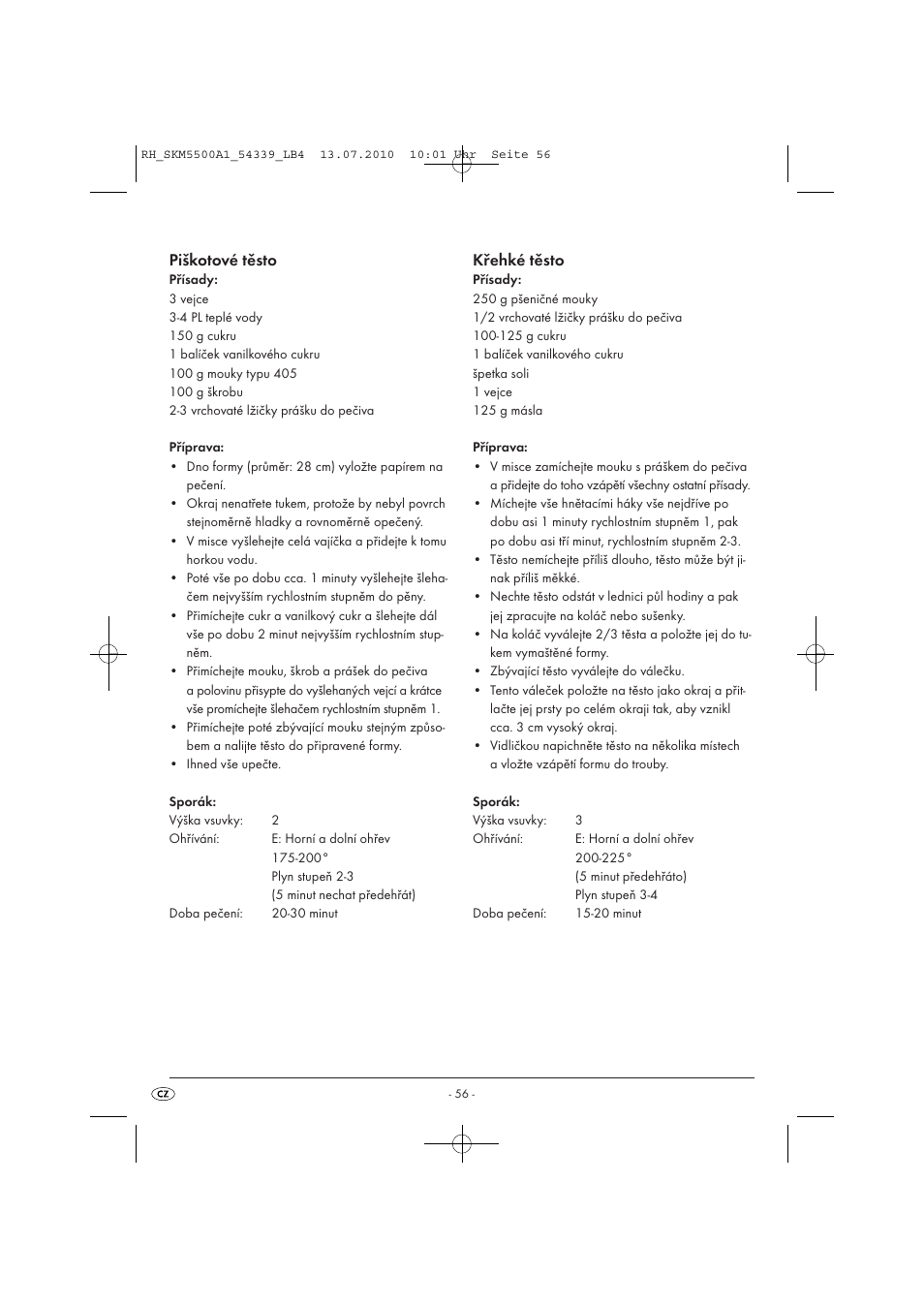 Piškotové těsto, Křehké těsto | Silvercrest SKM 550 A1 User Manual | Page 57 / 84