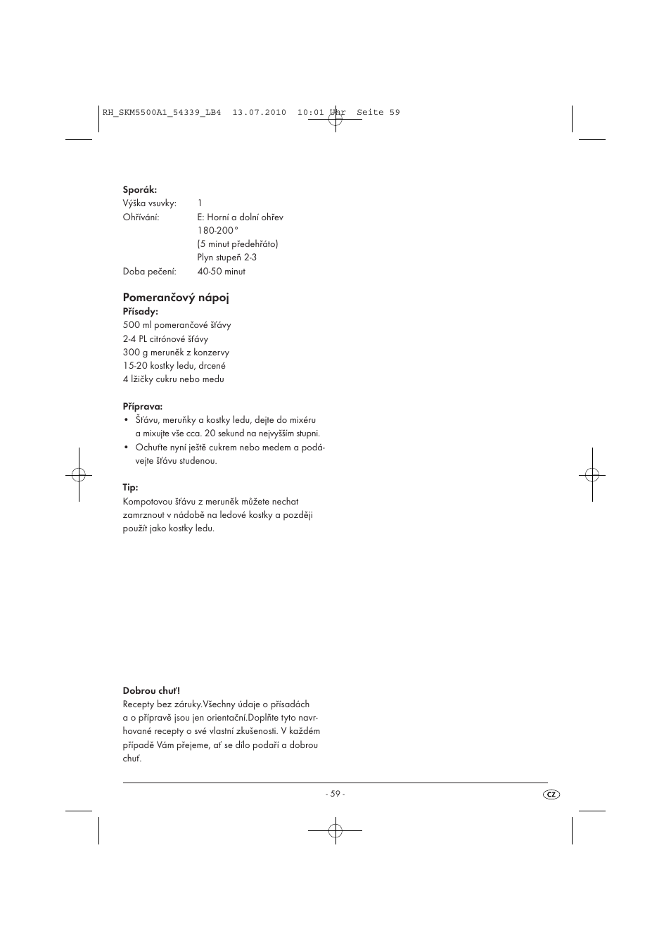 Pomerančový nápoj | Silvercrest SKM 550 A1 User Manual | Page 60 / 84