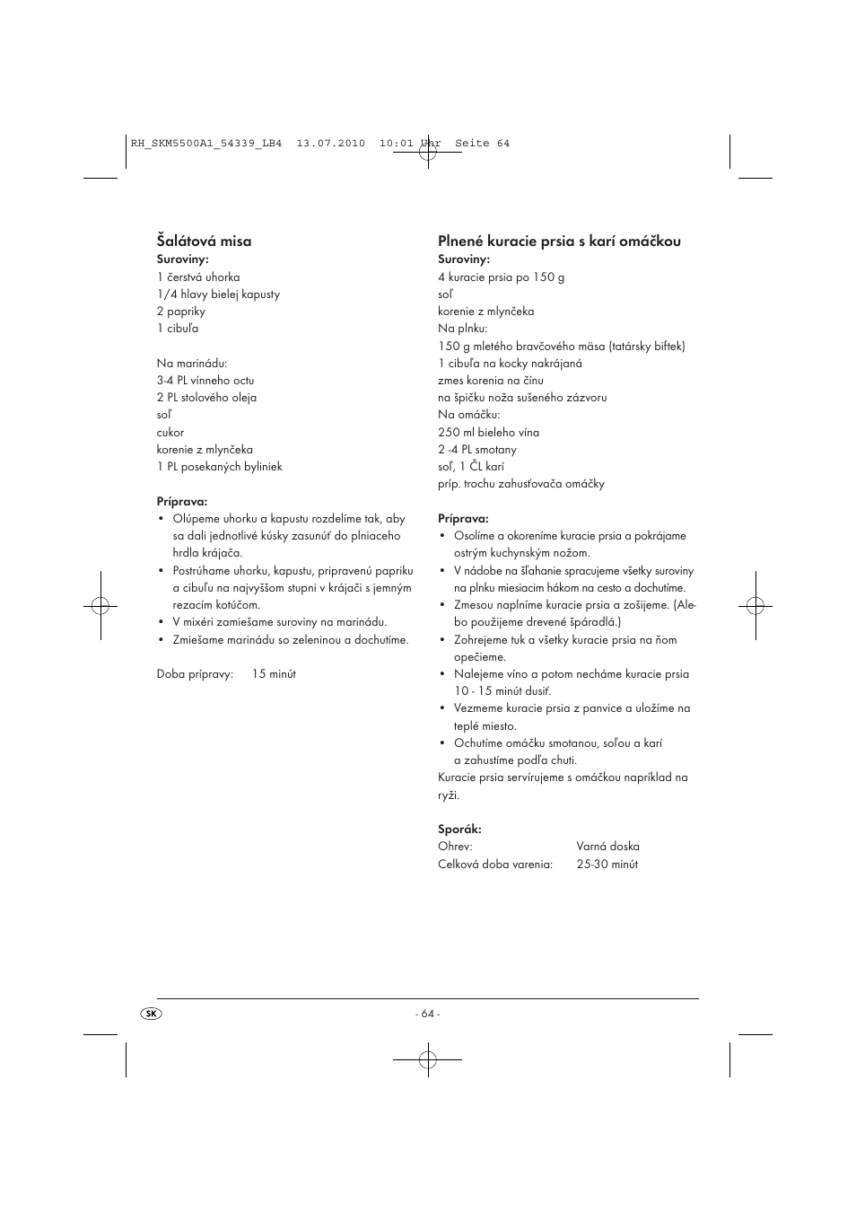 Šalátová misa, Plnené kuracie prsia s karí omáčkou | Silvercrest SKM 550 A1 User Manual | Page 65 / 84