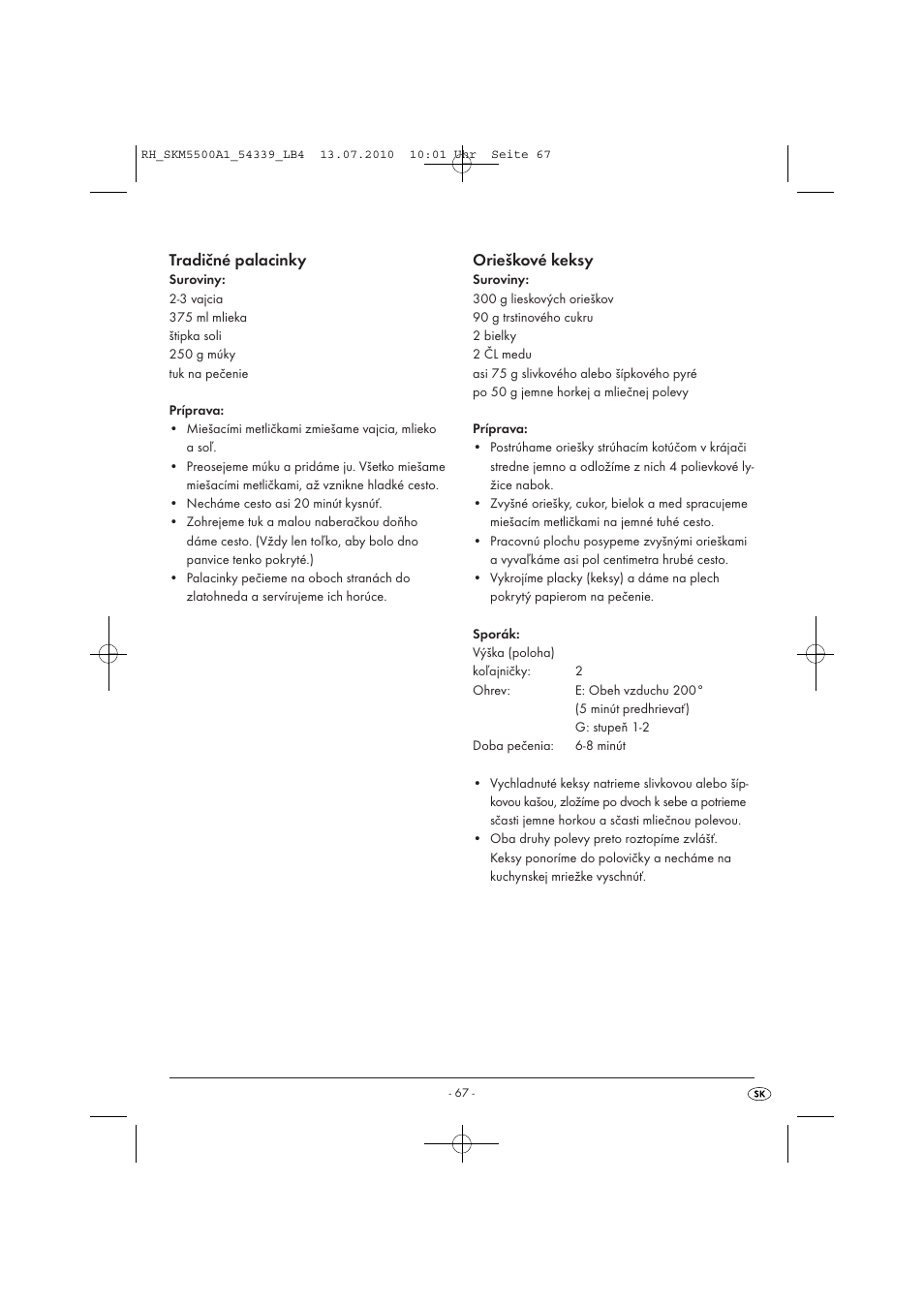 Tradičné palacinky, Orieškové keksy | Silvercrest SKM 550 A1 User Manual | Page 68 / 84