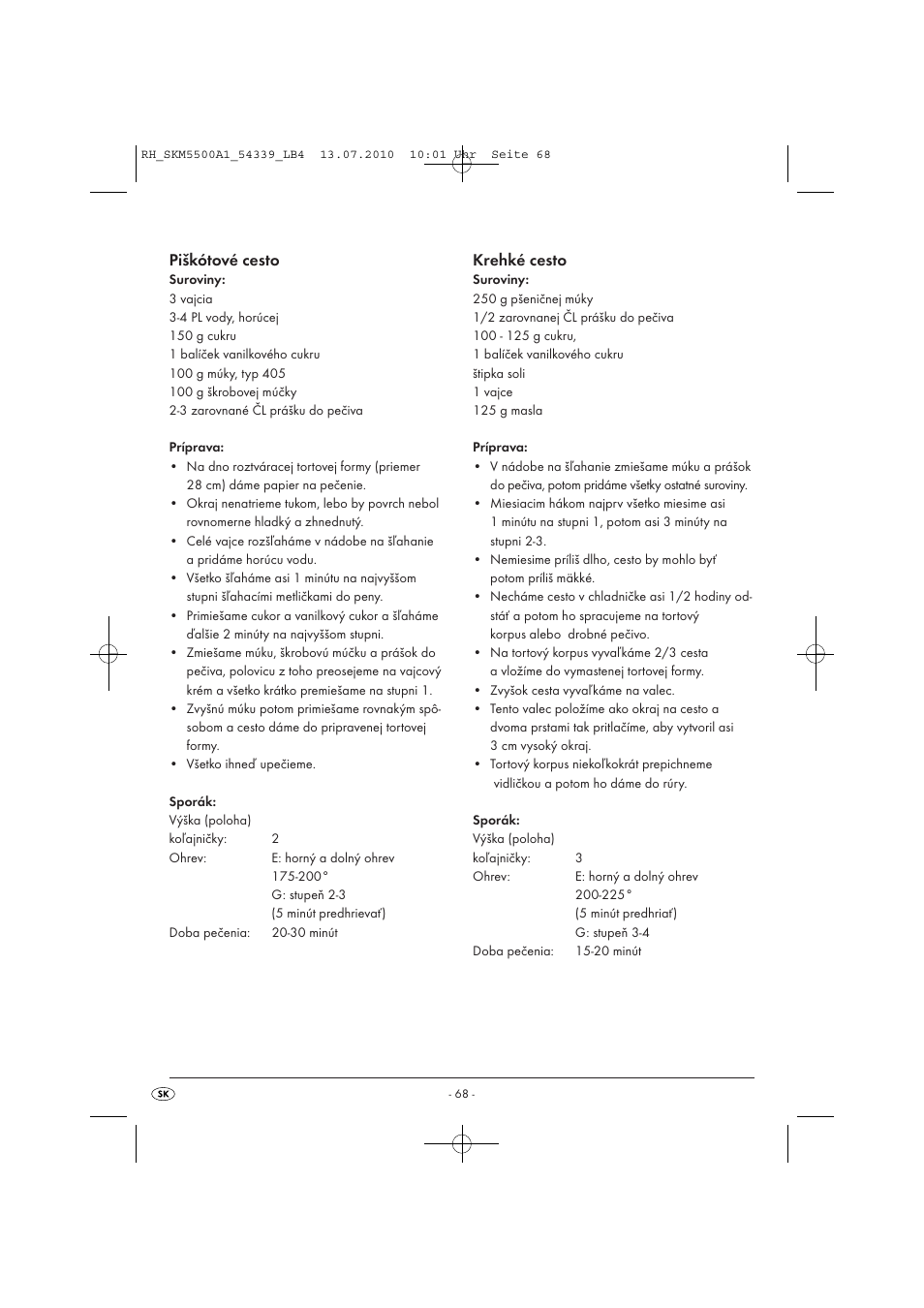 Piškótové cesto, Krehké cesto | Silvercrest SKM 550 A1 User Manual | Page 69 / 84