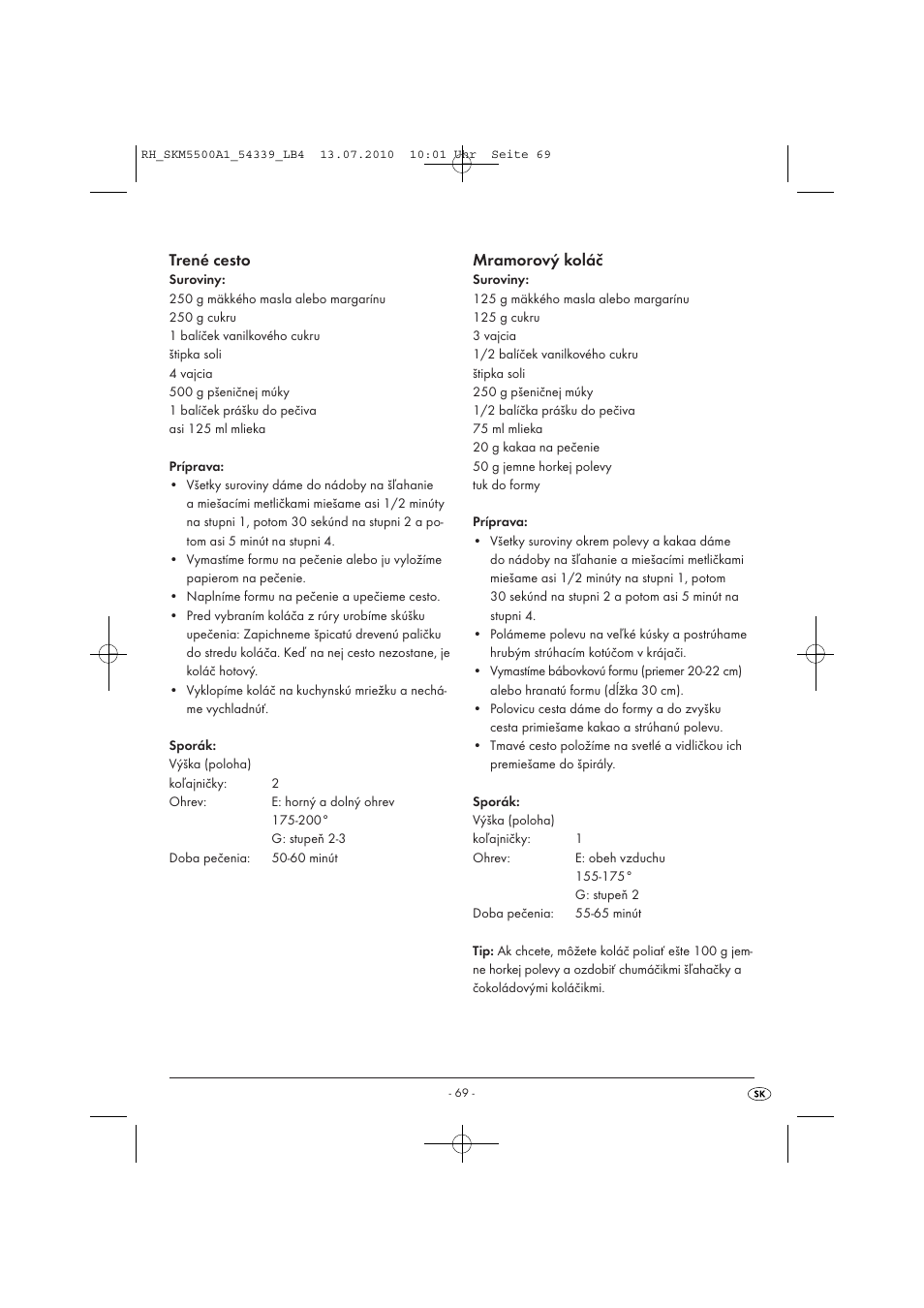 Trené cesto, Mramorový koláč | Silvercrest SKM 550 A1 User Manual | Page 70 / 84