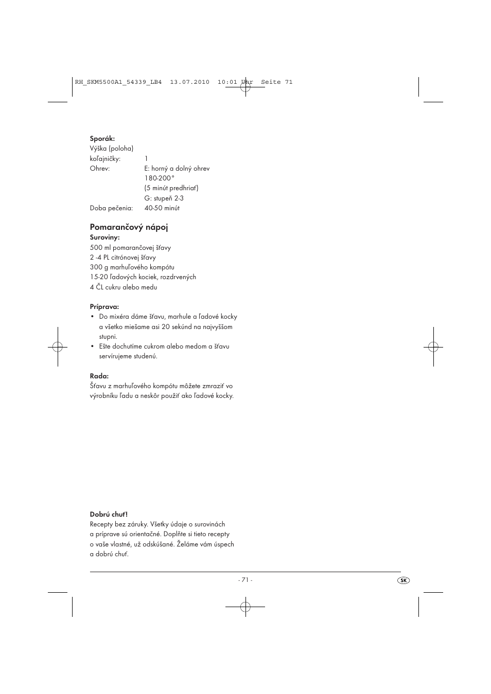 Pomarančový nápoj | Silvercrest SKM 550 A1 User Manual | Page 72 / 84