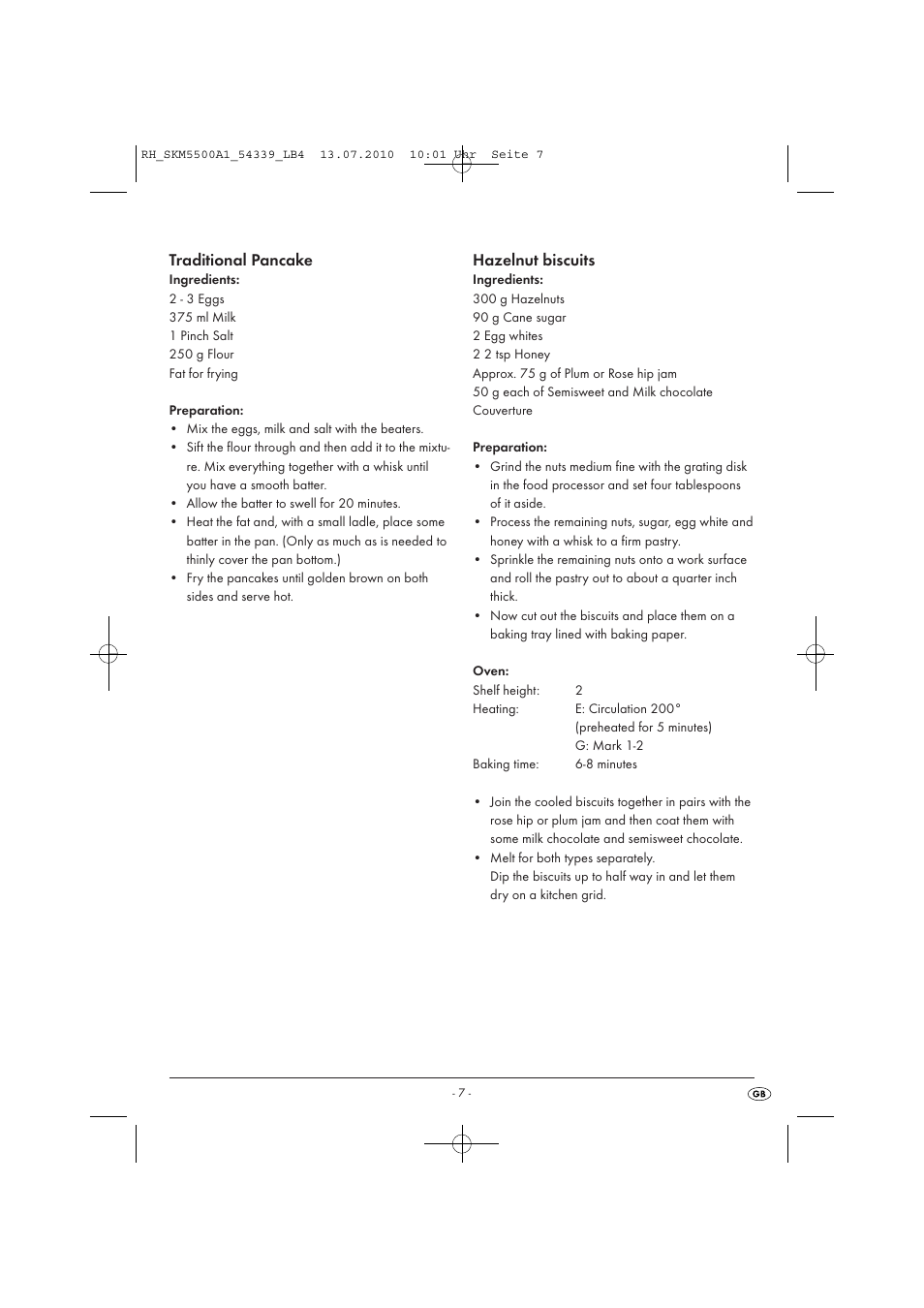 Traditional pancake, Hazelnut biscuits | Silvercrest SKM 550 A1 User Manual | Page 8 / 84