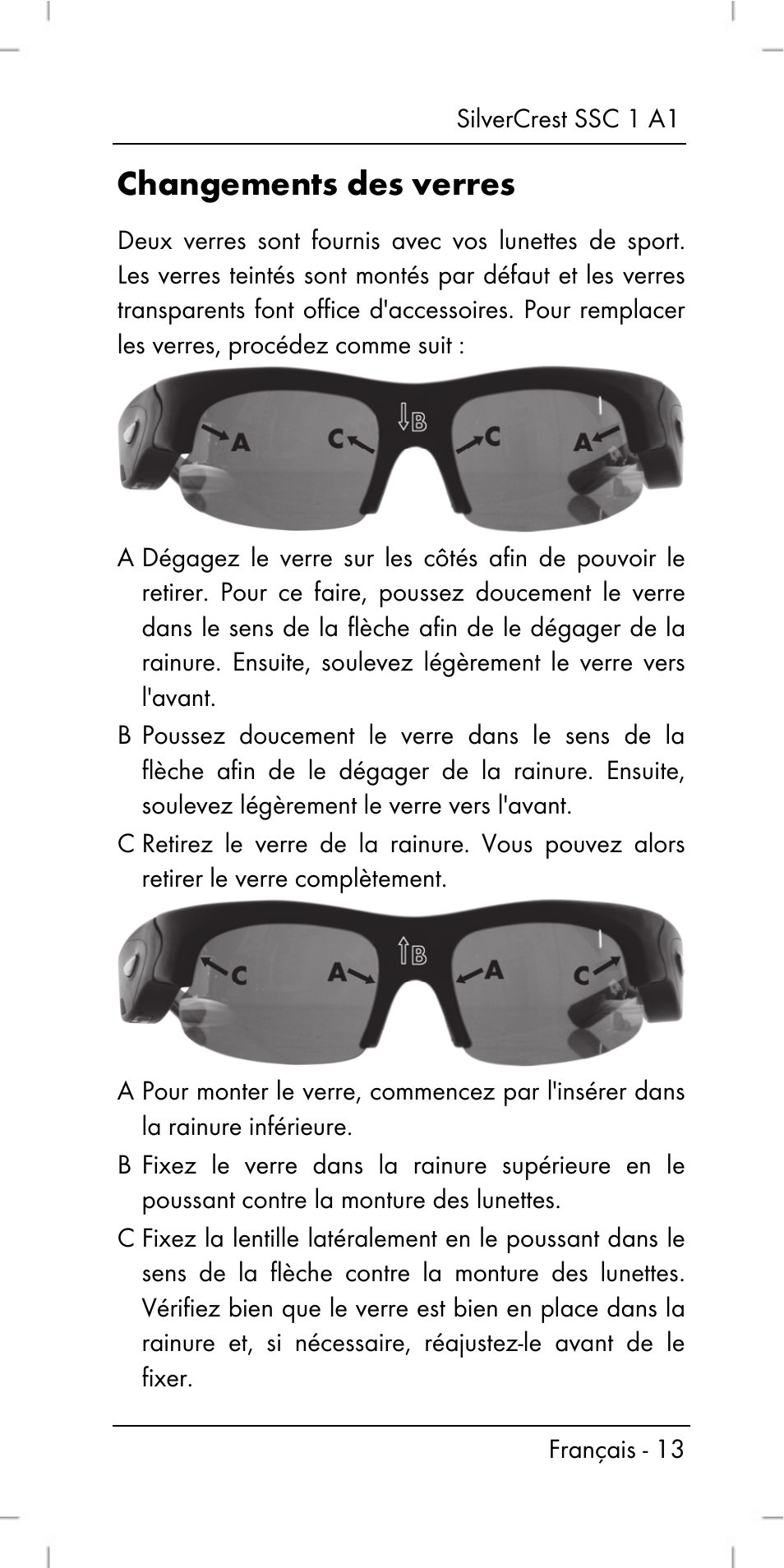 Changements des verres | Silvercrest SSC 1 A1 User Manual | Page 15 / 74