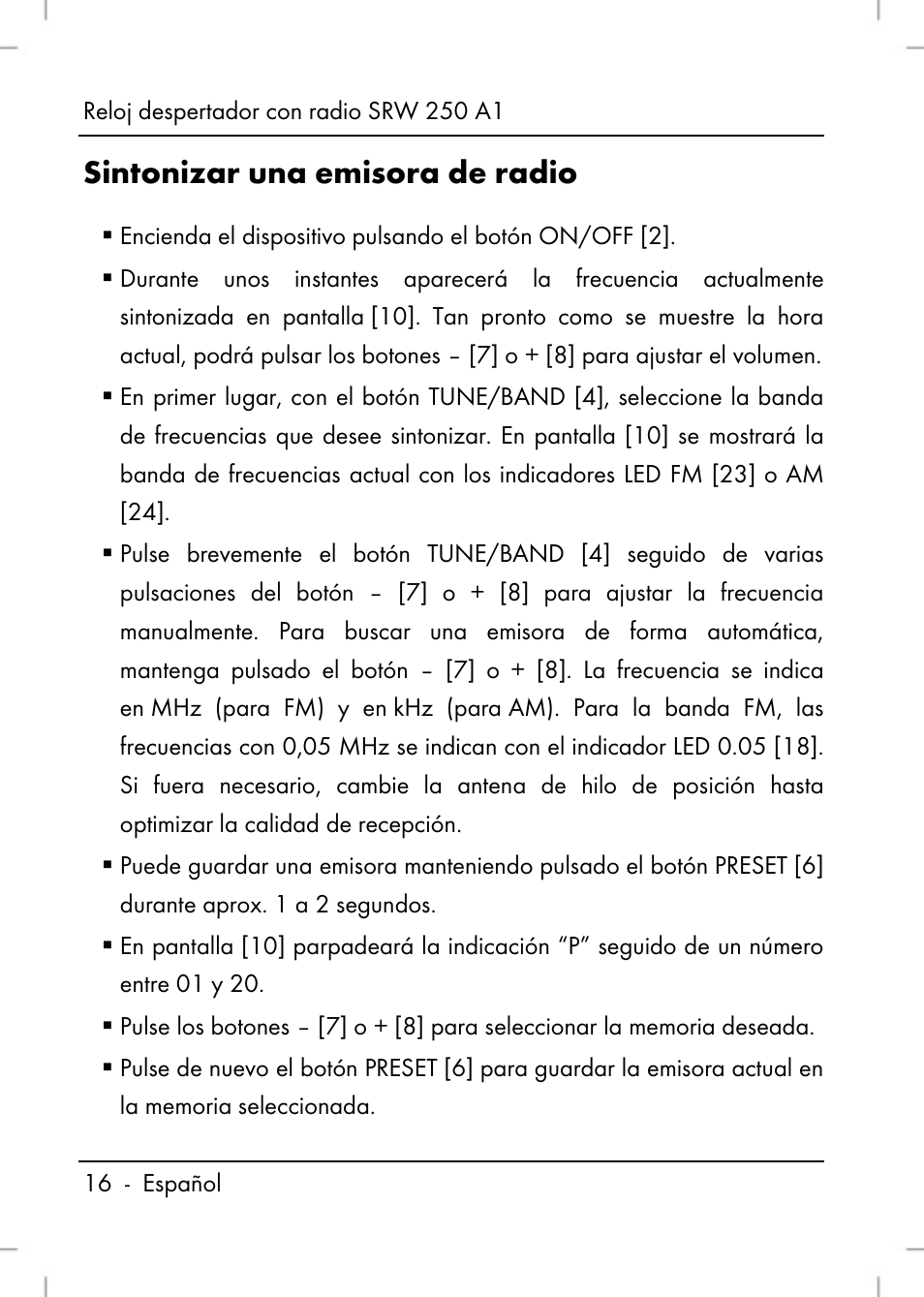 Sintonizar una emisora de radio | Silvercrest SRW 250 A1 User Manual | Page 18 / 108