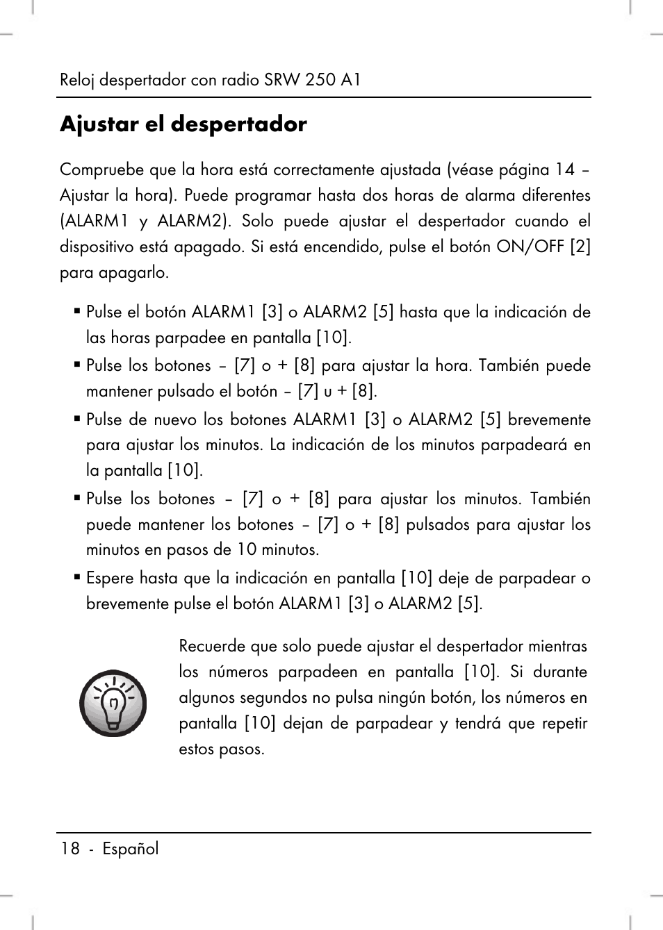 Ajustar el despertador | Silvercrest SRW 250 A1 User Manual | Page 20 / 108