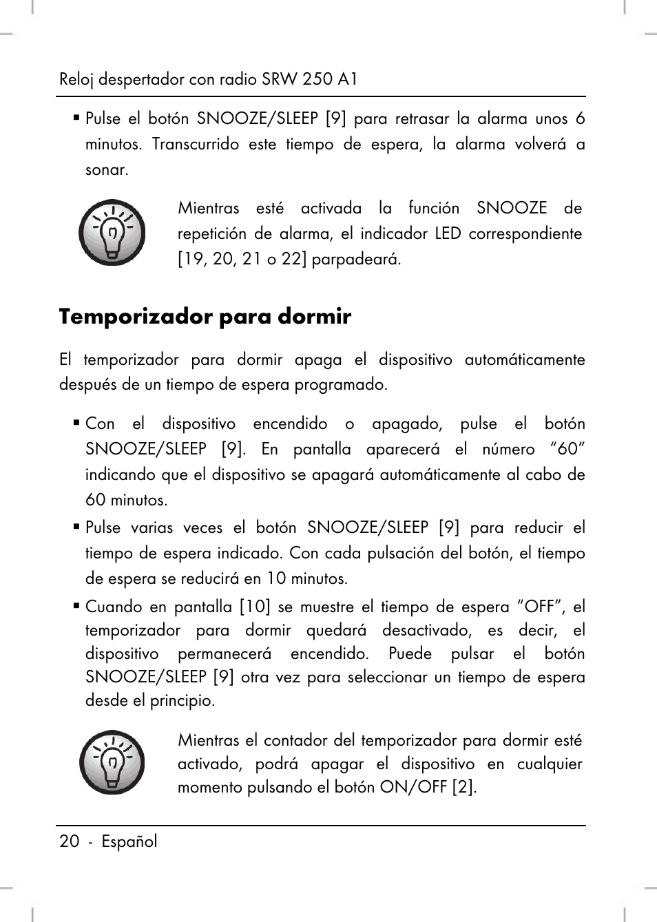 Temporizador para dormir | Silvercrest SRW 250 A1 User Manual | Page 22 / 108