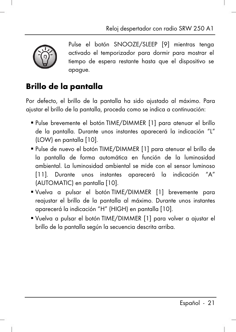 Brillo de la pantalla | Silvercrest SRW 250 A1 User Manual | Page 23 / 108