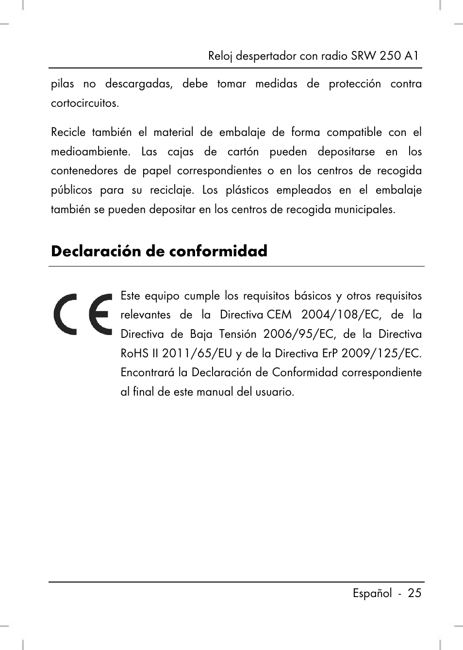 Declaración de conformidad | Silvercrest SRW 250 A1 User Manual | Page 27 / 108