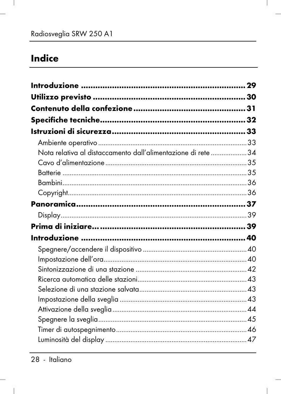 Indice | Silvercrest SRW 250 A1 User Manual | Page 30 / 108