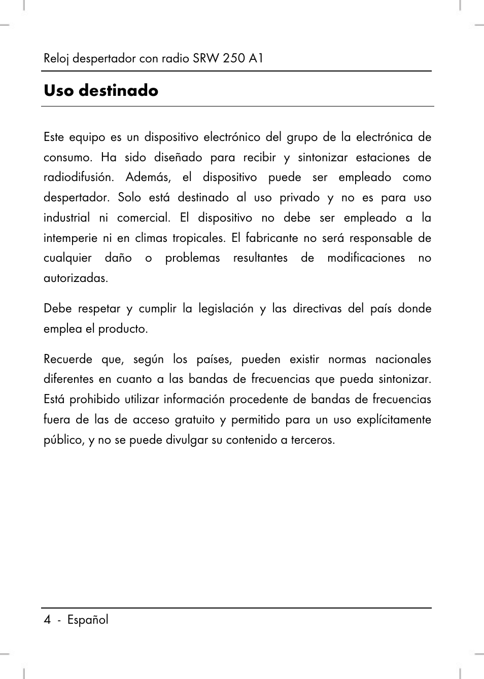 Uso destinado | Silvercrest SRW 250 A1 User Manual | Page 6 / 108