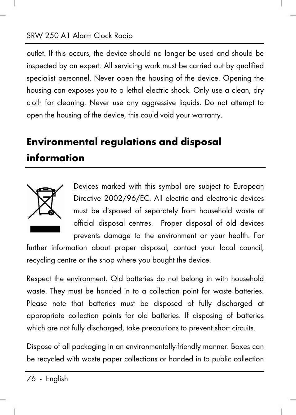 Environmental regulations and disposal information | Silvercrest SRW 250 A1 User Manual | Page 78 / 108