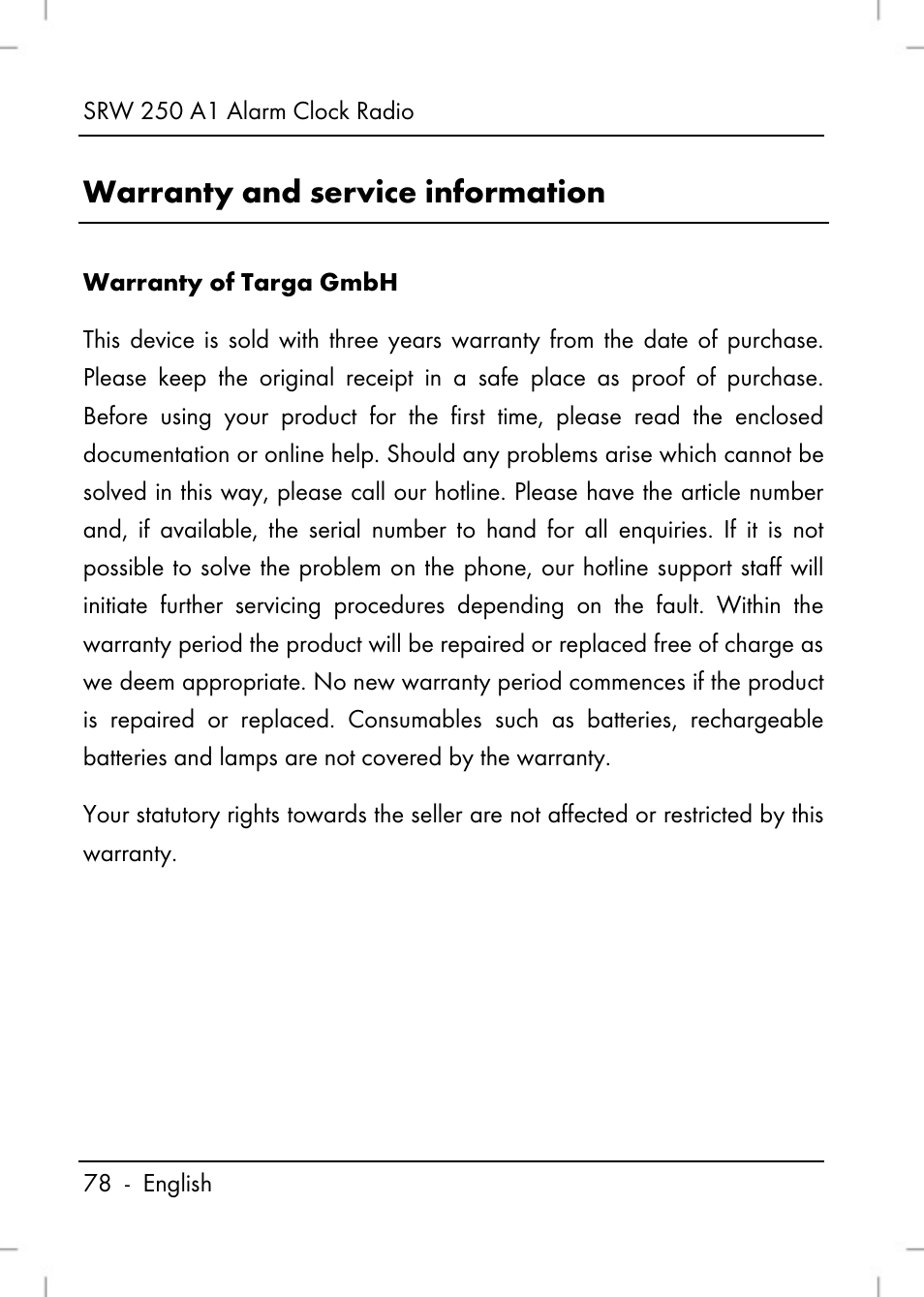 Warranty and service information | Silvercrest SRW 250 A1 User Manual | Page 80 / 108