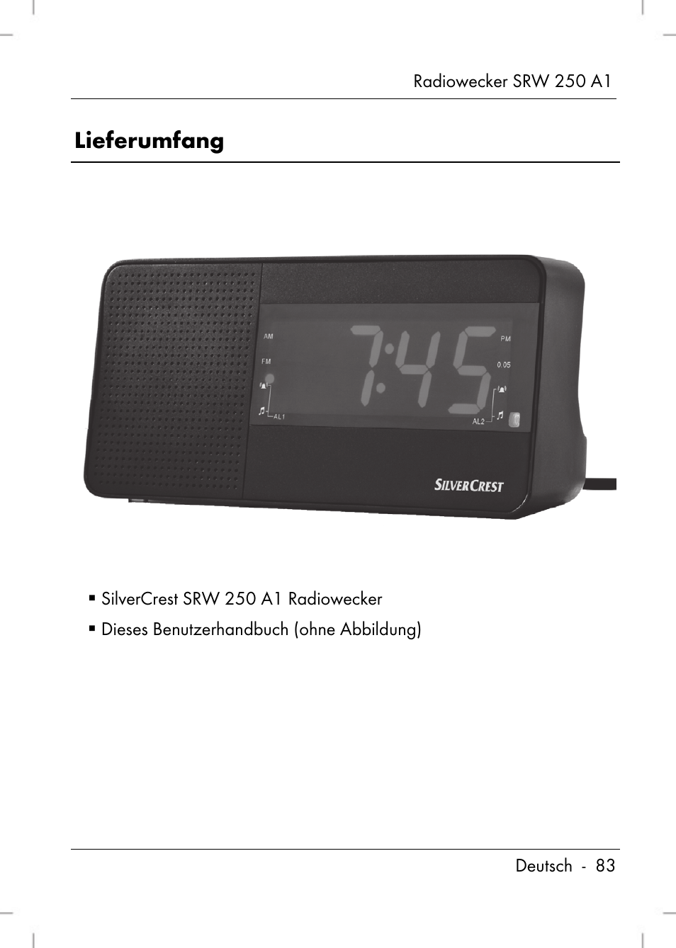 Lieferumfang | Silvercrest SRW 250 A1 User Manual | Page 85 / 108