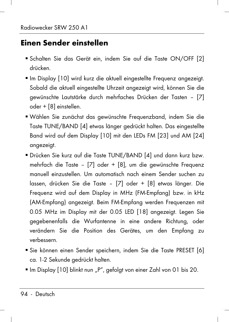 Einen sender einstellen | Silvercrest SRW 250 A1 User Manual | Page 96 / 108