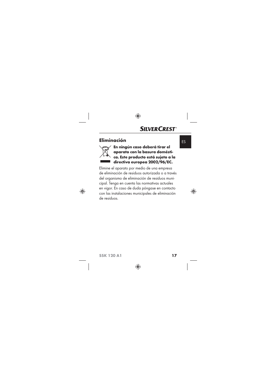 Eliminación | Silvercrest SSK 120 A1 User Manual | Page 19 / 90
