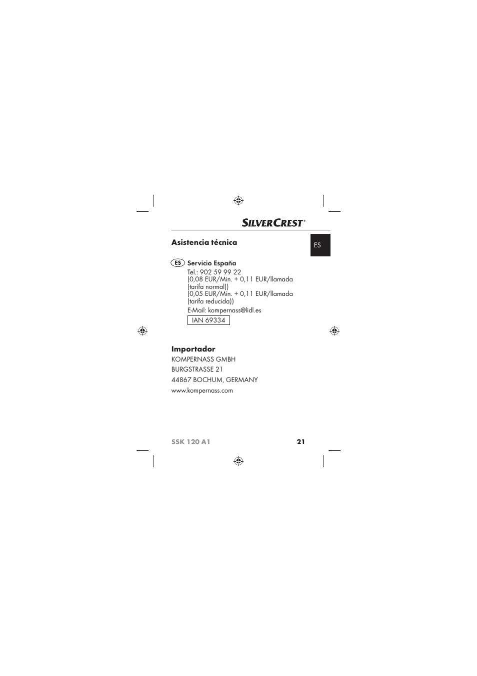 Asistencia técnica, Importador | Silvercrest SSK 120 A1 User Manual | Page 23 / 90
