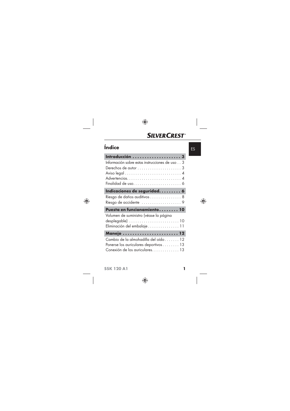 Índice | Silvercrest SSK 120 A1 User Manual | Page 3 / 90