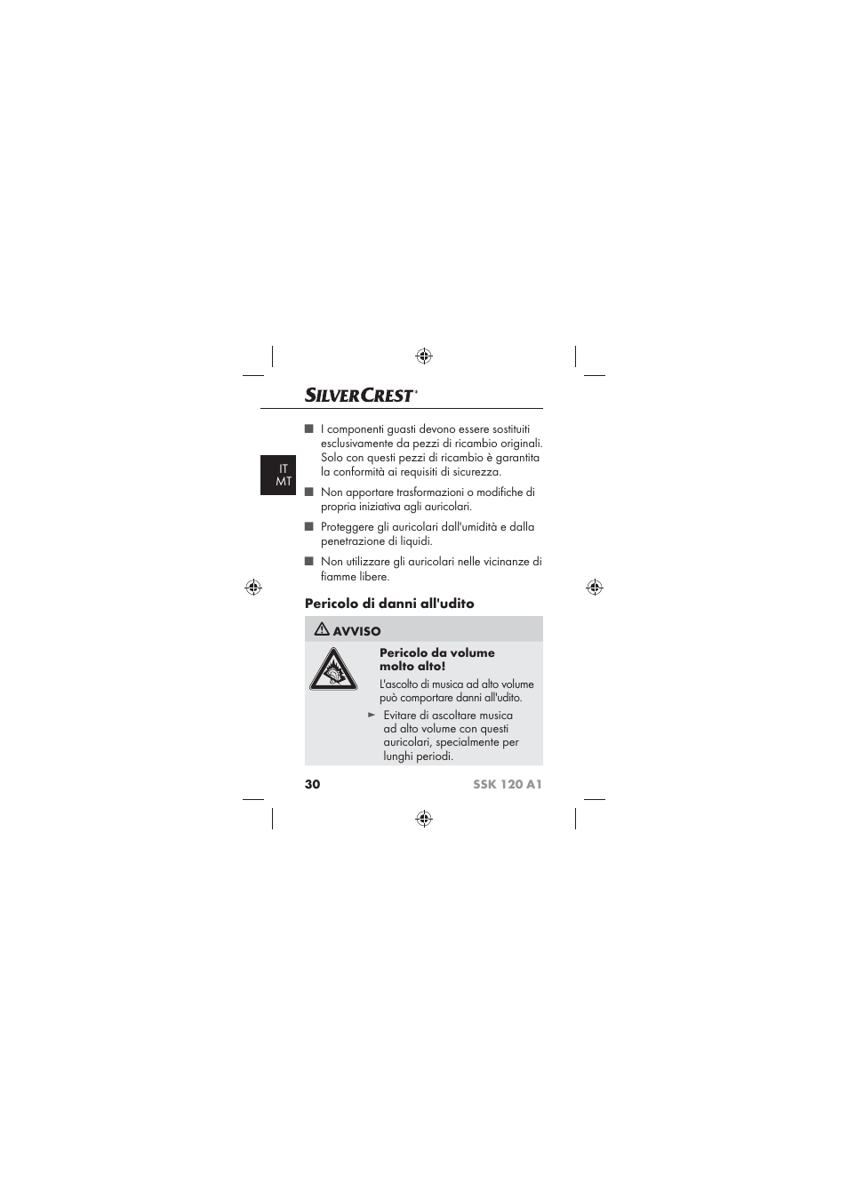 Pericolo di danni all'udito | Silvercrest SSK 120 A1 User Manual | Page 32 / 90