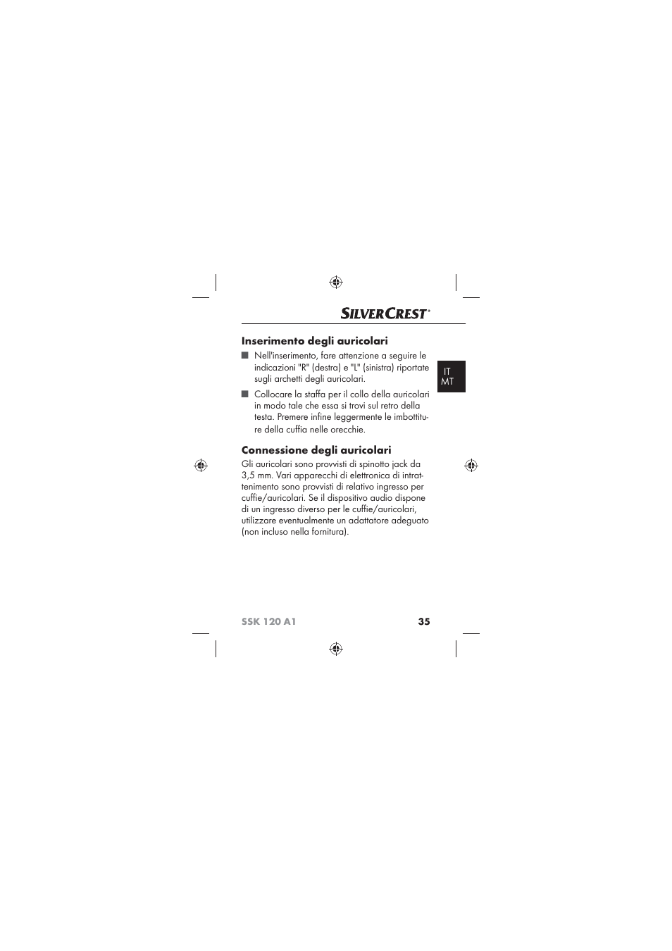 Inserimento degli auricolari, Connessione degli auricolari | Silvercrest SSK 120 A1 User Manual | Page 37 / 90