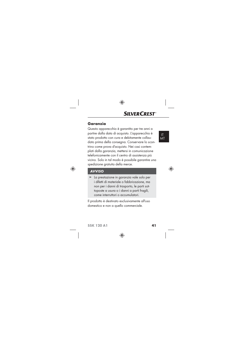 Garanzia | Silvercrest SSK 120 A1 User Manual | Page 43 / 90