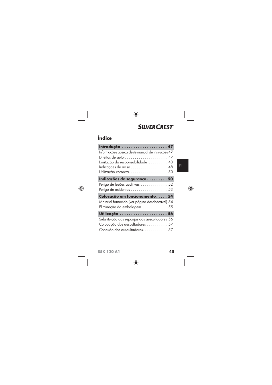 Índice | Silvercrest SSK 120 A1 User Manual | Page 47 / 90