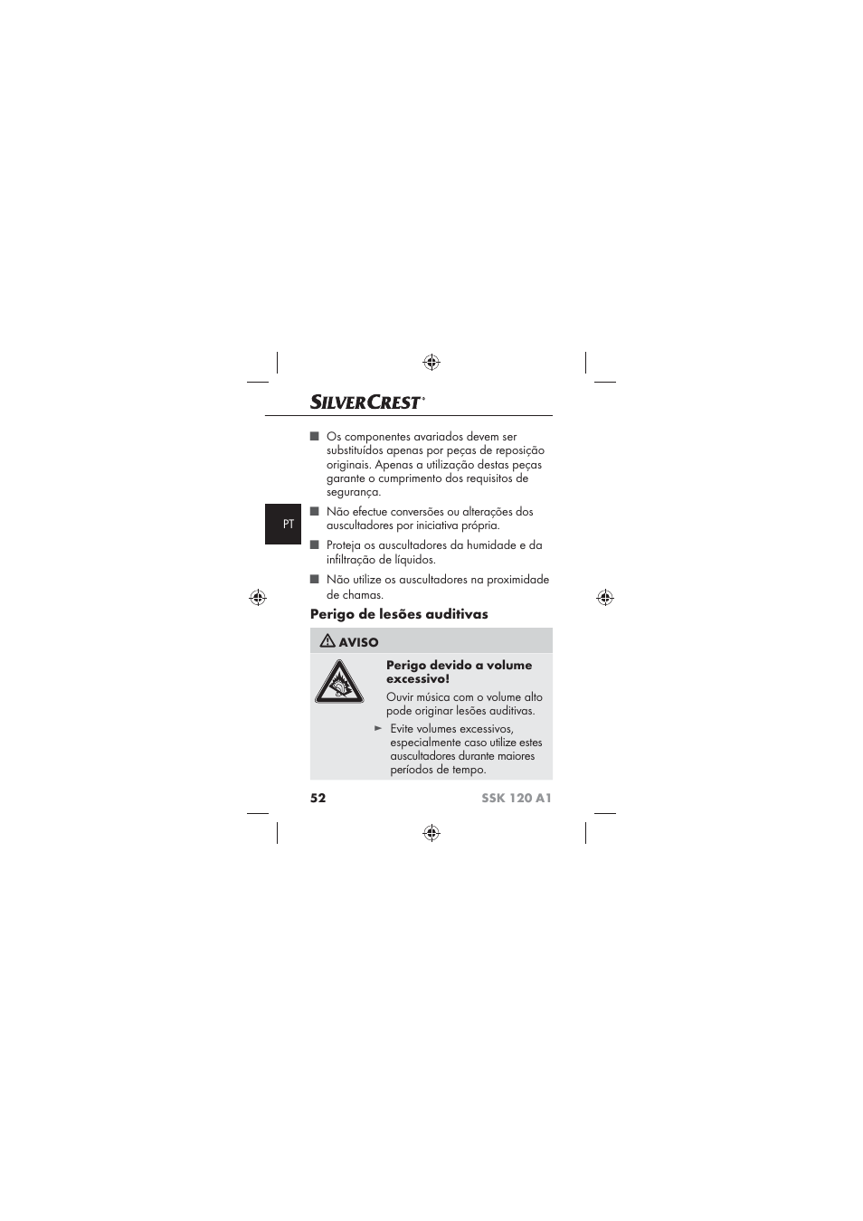 Perigo de lesões auditivas | Silvercrest SSK 120 A1 User Manual | Page 54 / 90
