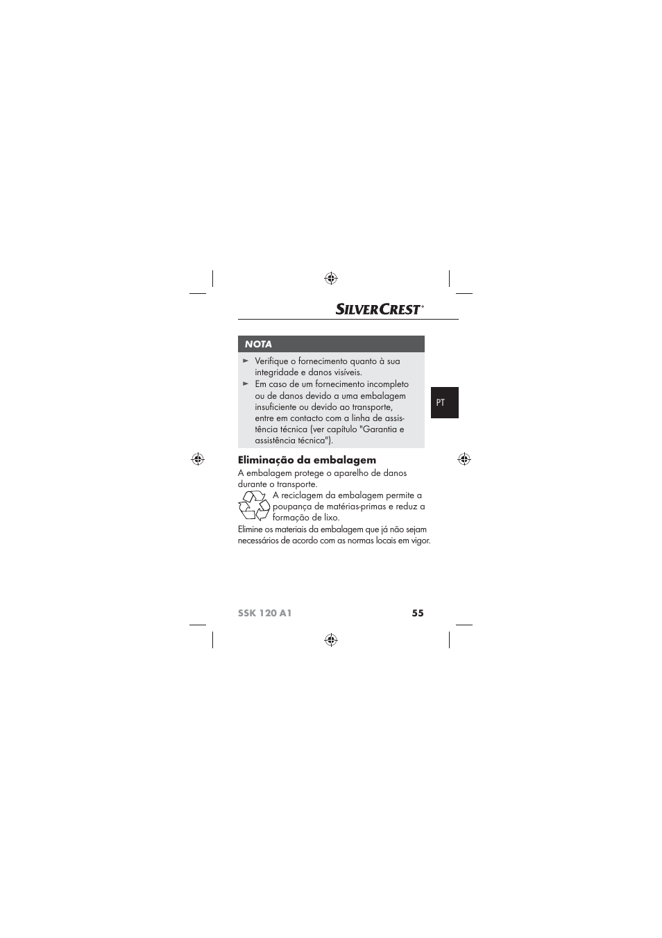 Eliminação da embalagem | Silvercrest SSK 120 A1 User Manual | Page 57 / 90