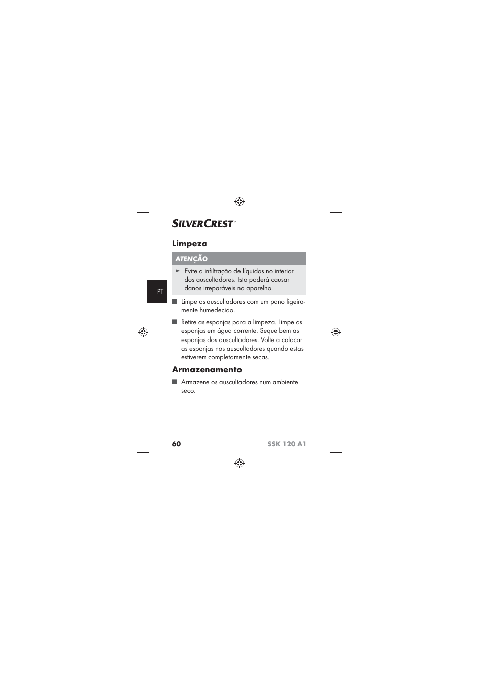 Limpeza, Armazenamento | Silvercrest SSK 120 A1 User Manual | Page 62 / 90