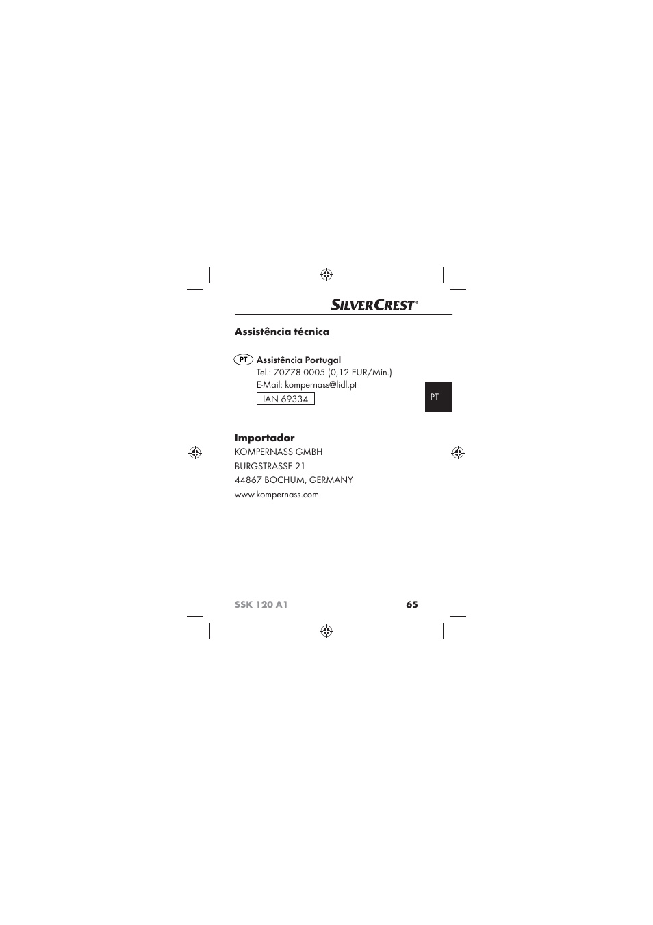 Assistência técnica, Importador | Silvercrest SSK 120 A1 User Manual | Page 67 / 90