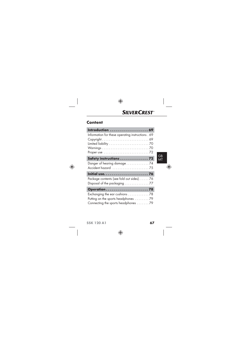 Content | Silvercrest SSK 120 A1 User Manual | Page 69 / 90