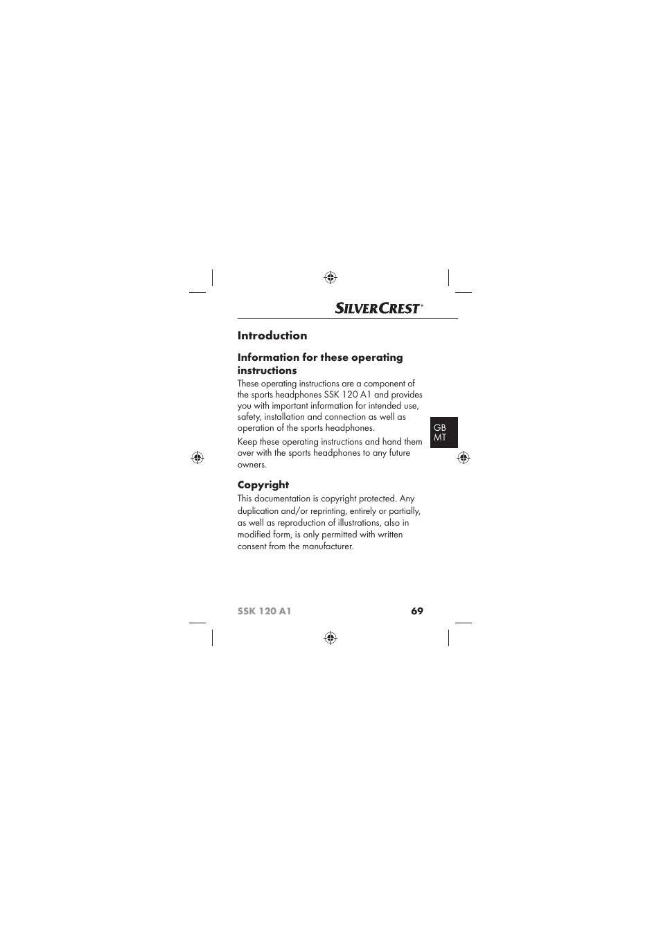 Introduction, Information for these operating instructions, Copyright | Silvercrest SSK 120 A1 User Manual | Page 71 / 90