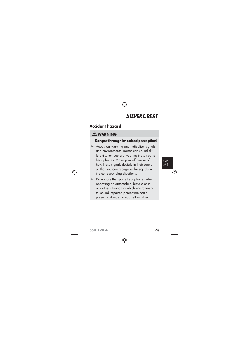 Accident hazard | Silvercrest SSK 120 A1 User Manual | Page 77 / 90