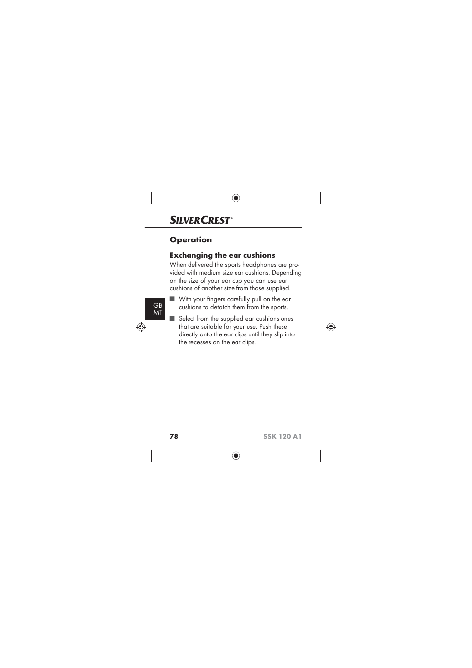 Operation, Exchanging the ear cushions | Silvercrest SSK 120 A1 User Manual | Page 80 / 90