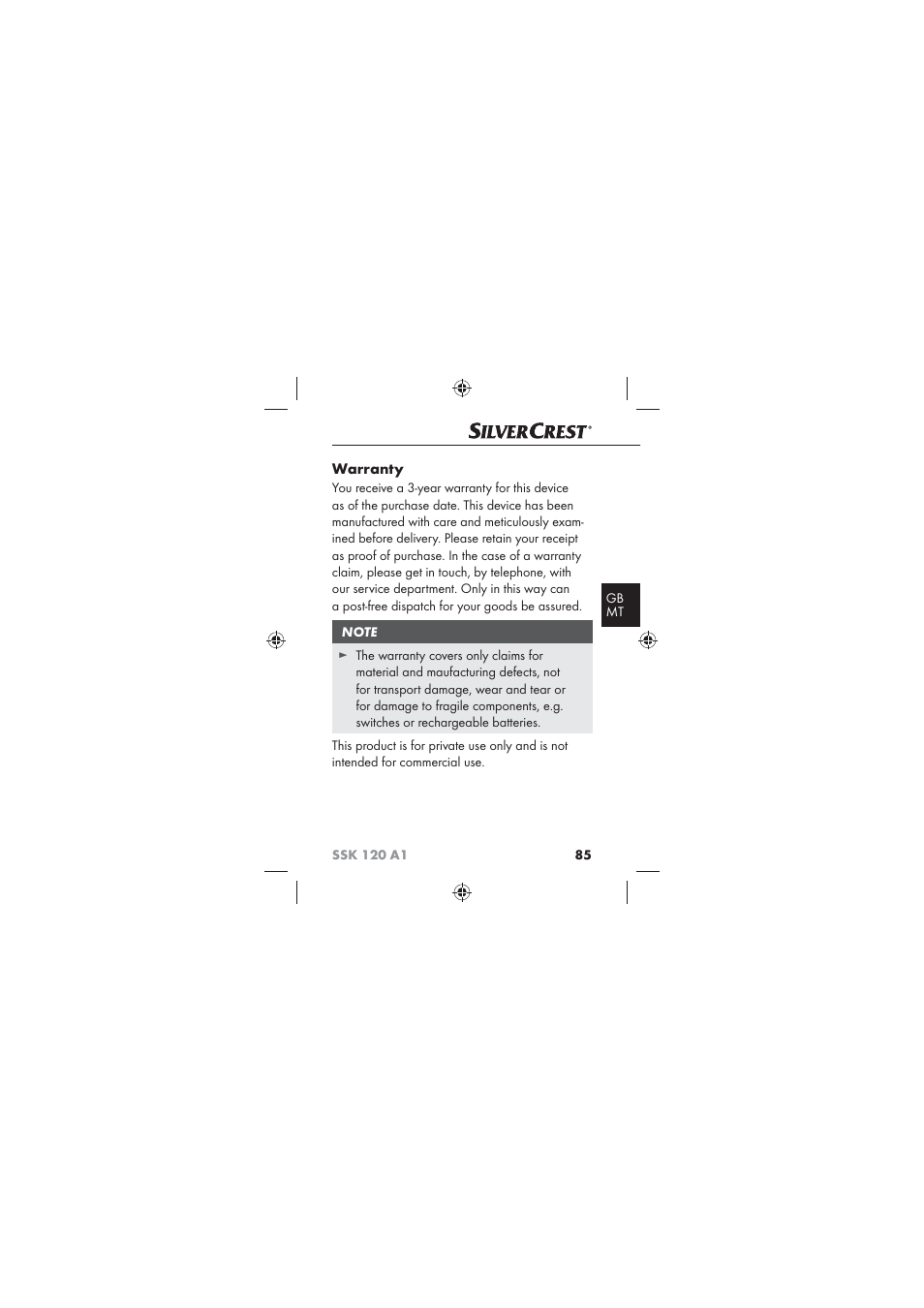 Warranty | Silvercrest SSK 120 A1 User Manual | Page 87 / 90