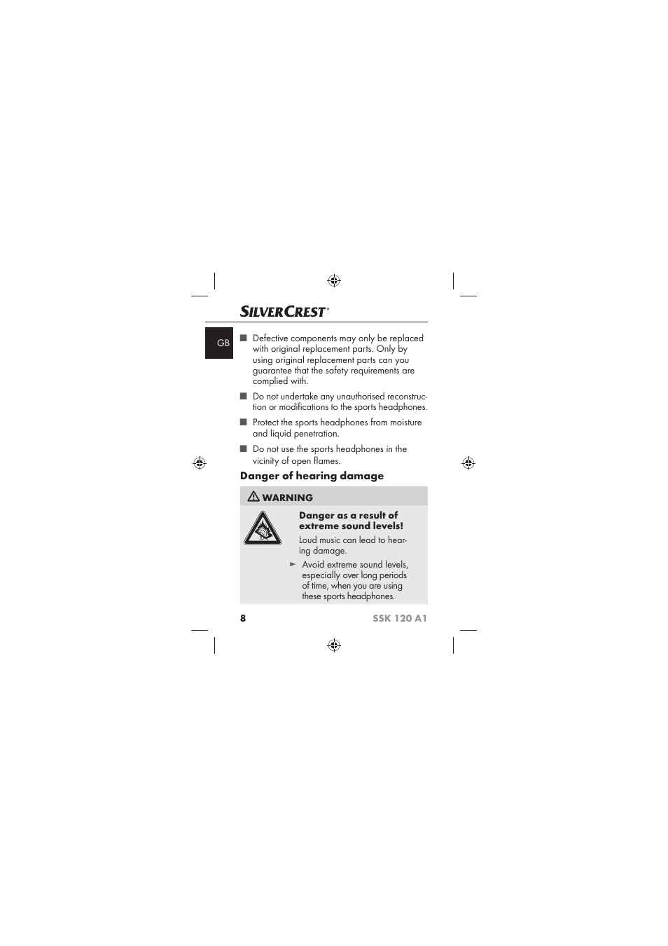 Danger of hearing damage | Silvercrest SSK 120 A1 User Manual | Page 10 / 132