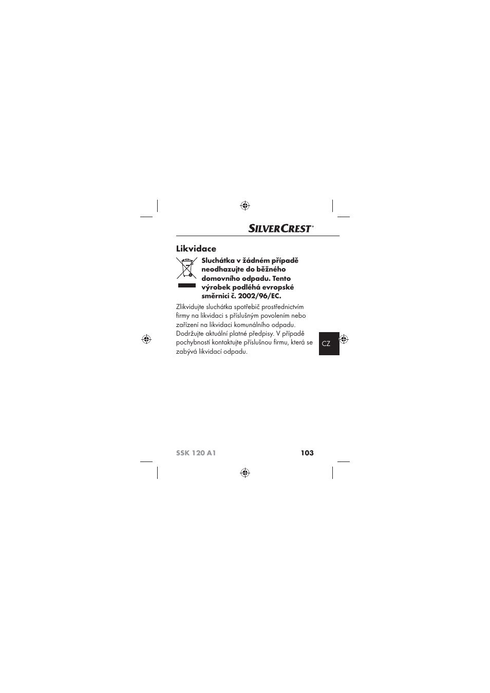 Likvidace | Silvercrest SSK 120 A1 User Manual | Page 105 / 132