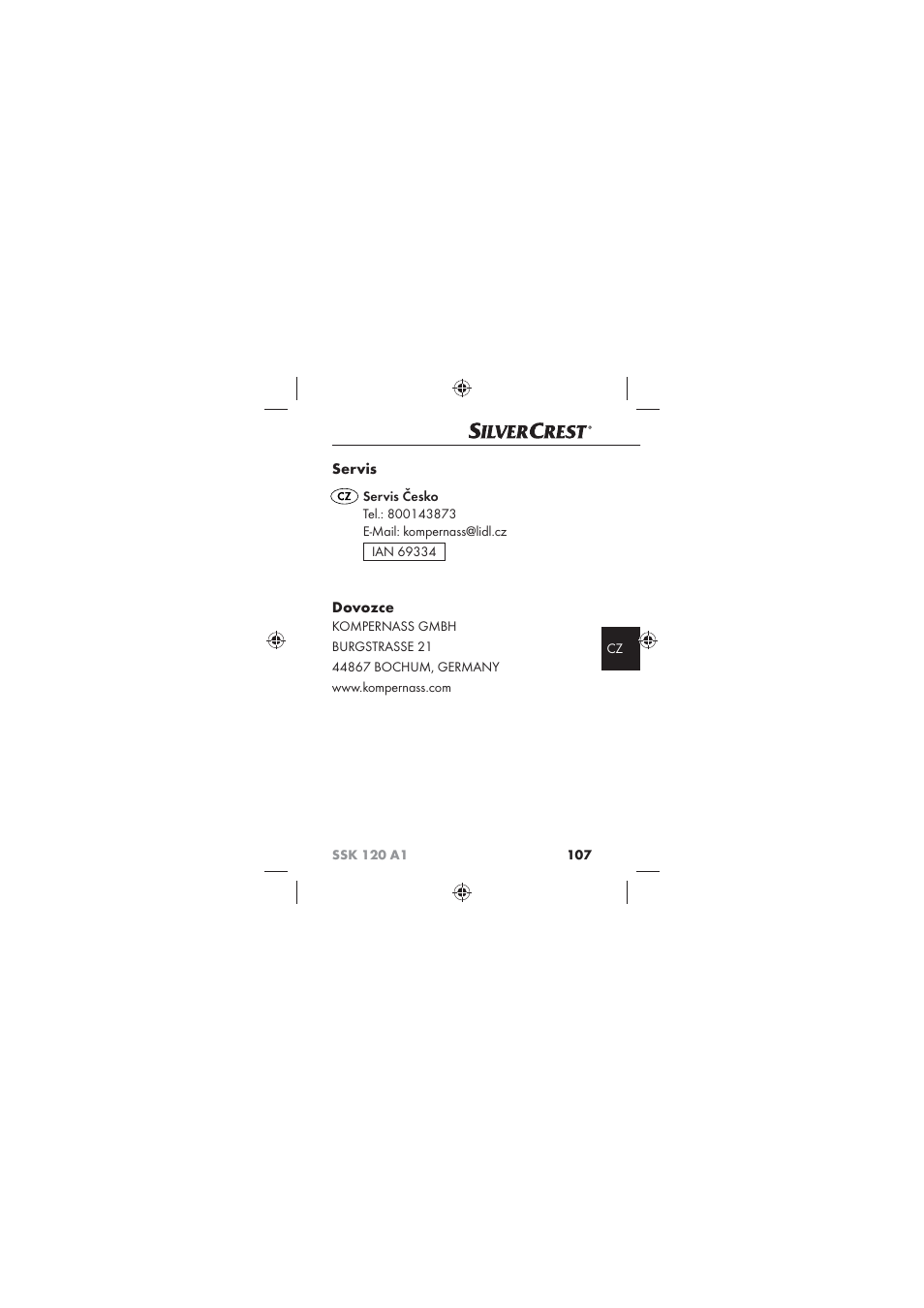 Servis, Dovozce | Silvercrest SSK 120 A1 User Manual | Page 109 / 132