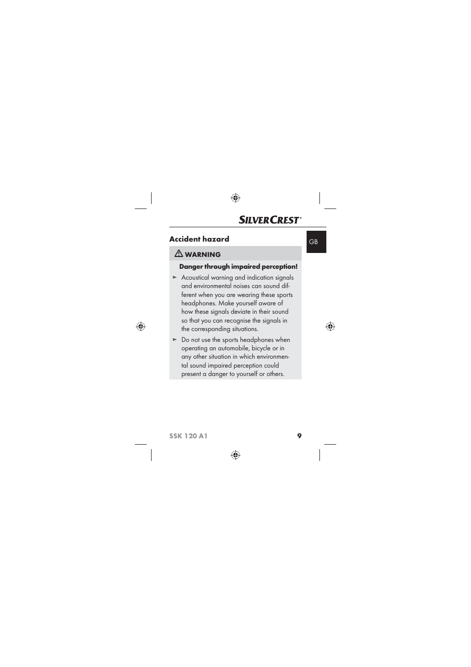 Accident hazard | Silvercrest SSK 120 A1 User Manual | Page 11 / 132